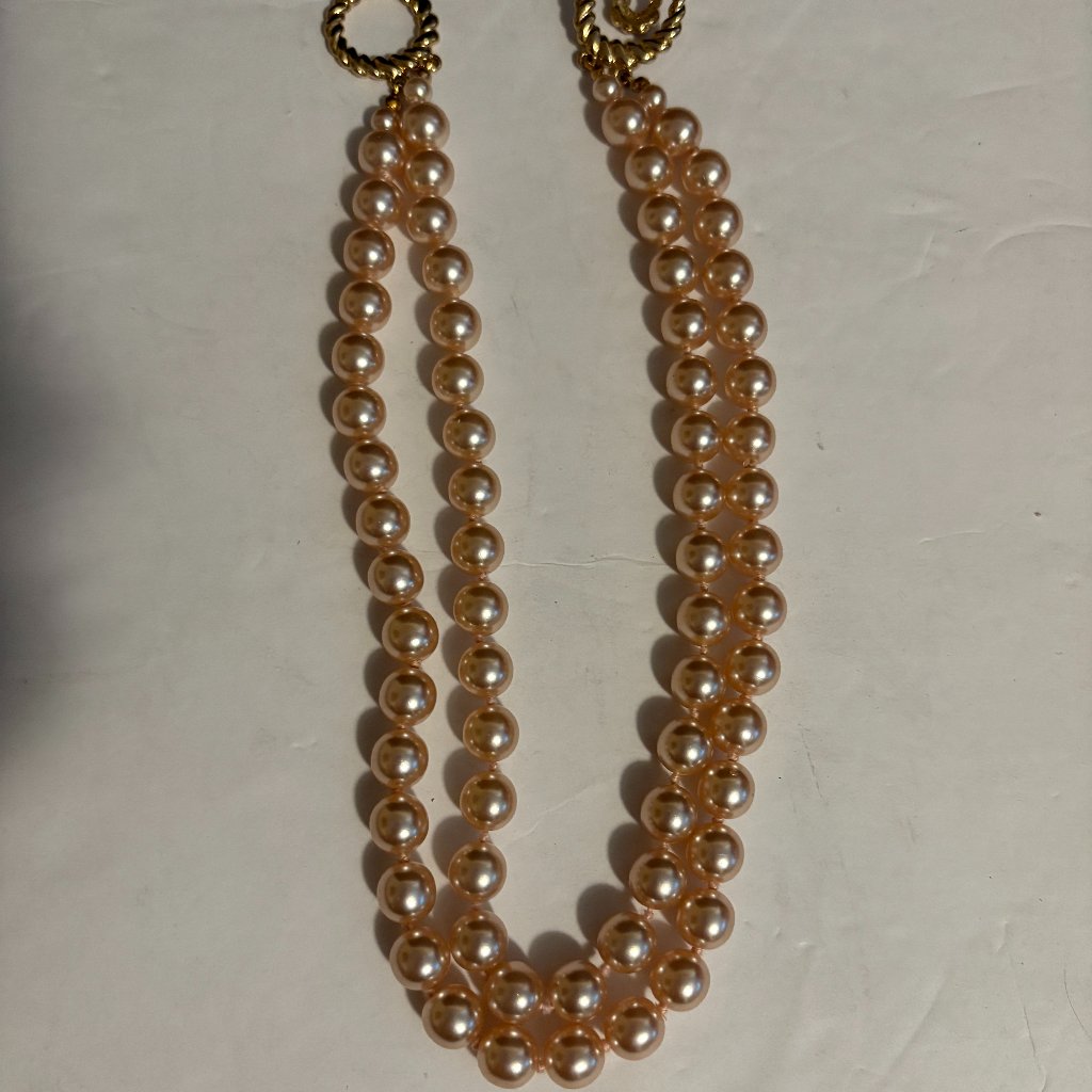 DoubleStrand Pearl Necklace With Golden Tone Clasp 16